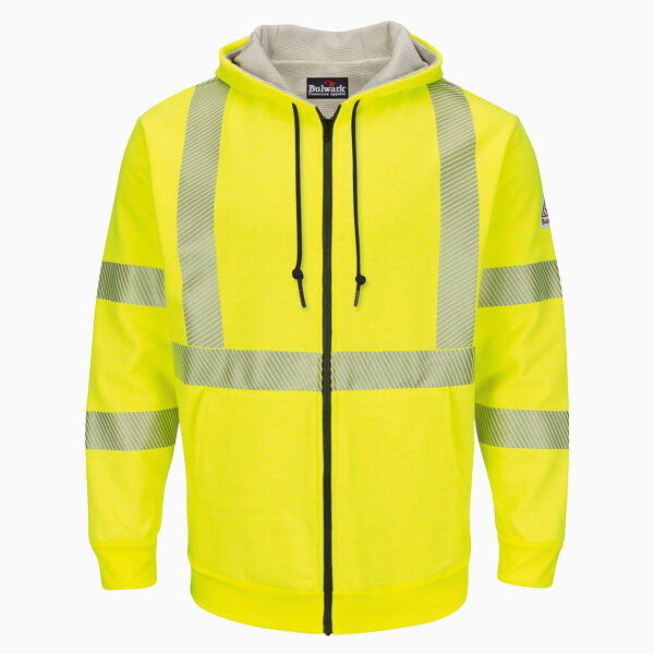 Men's Hi-Visibility Zip-Front Hooded Fleece Sweatshirt with Waffle Lining Thumbnail
